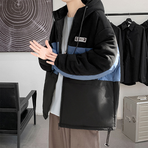 摇粒绒拼接棉服男加大码潮牌棉衣外套 2112TP100图片