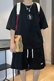 主推~280克重磅麂皮绒短袖短裤两件套男夏季套装A353P80控108，男装休闲套装，电商A309