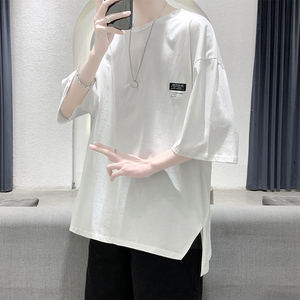 夏季简约白色开叉短袖t恤男 A188P25图片
