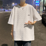 夏季波浪纹理潮牌宽松短袖t恤男女同款A342P35控48，男装T恤，电商A309