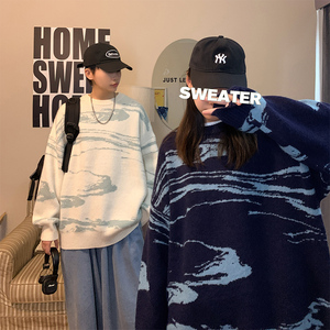 情侣潮牌港风加厚宽松毛衣男女云朵提花针织线衣 MY316P75 控98图片
