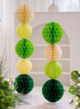 五一绿色系生日布置小红书结婚房喜字蜂窝球立柱新房男女卧室布置
