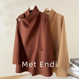 澳洲羊毛大翻领立领双面羊绒大衣高级感安可拉红中长秋冬外套