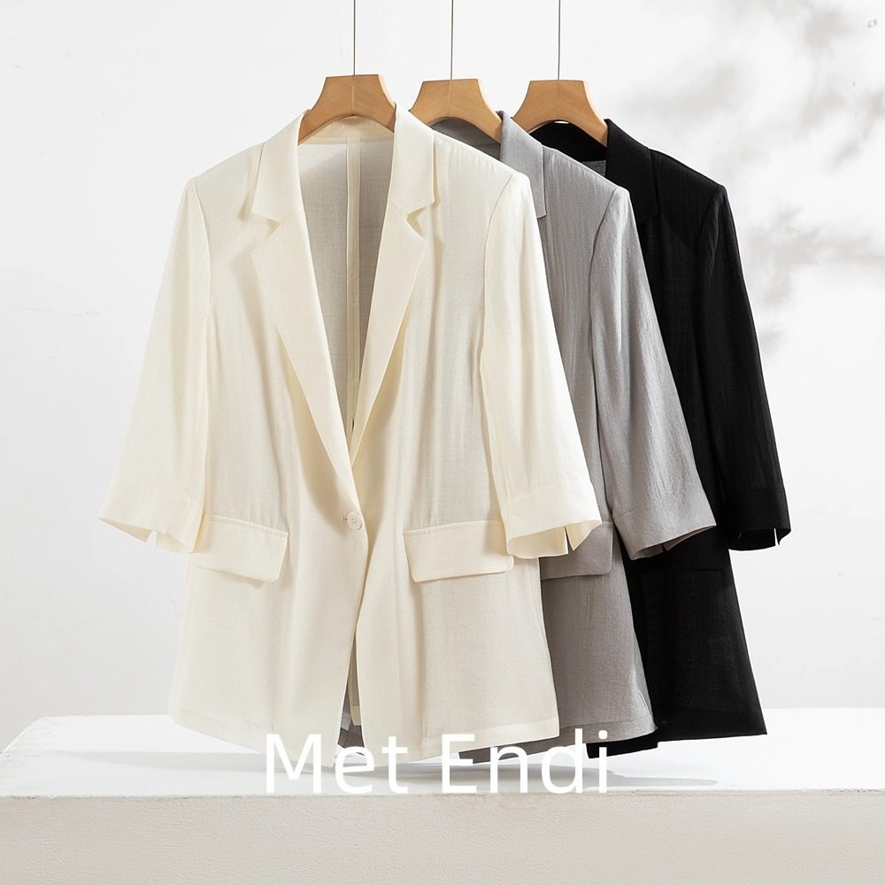 桑蚕丝防晒西装外套上衣女夏季薄款一粒扣时尚高级感中袖西服