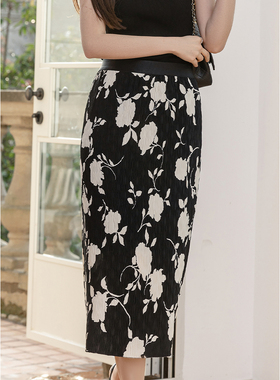 Met Endi百褶半身裙女2024夏季新款松紧腰褶皱印白花高腰a字裙子