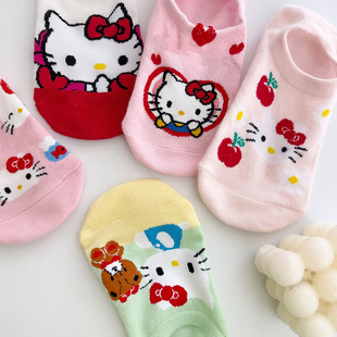 日系卡通粉色可爱猫咪船袜女夏季 防滑不掉跟隐形棉袜浅口短袜 薄款