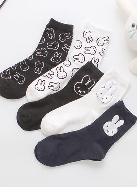卡通兔子黑白街头休闲女袜新品