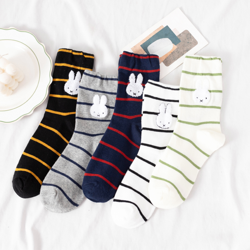 袜子女条纹百搭韩国街头中筒袜