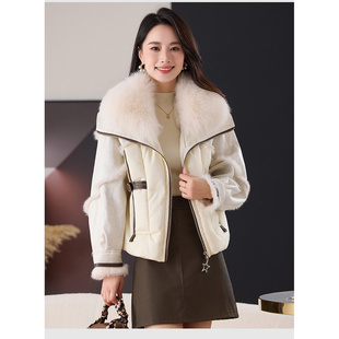 狐狸毛皮草羽绒服外套女短款新韩版时尚气质保暖鹿皮绒白鹅毛大衣