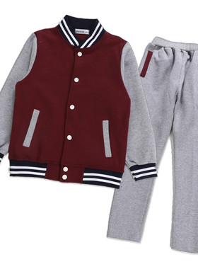 小学生运动套装校服春秋季男女英伦学院风儿童装酒红浅灰色棒球服