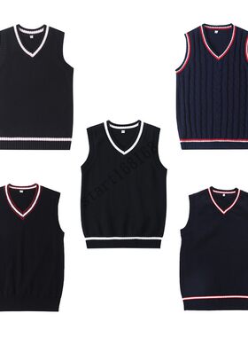 英伦风幼儿园服小学生校服儿童藏青白条领马甲 V领背心针织衫春秋
