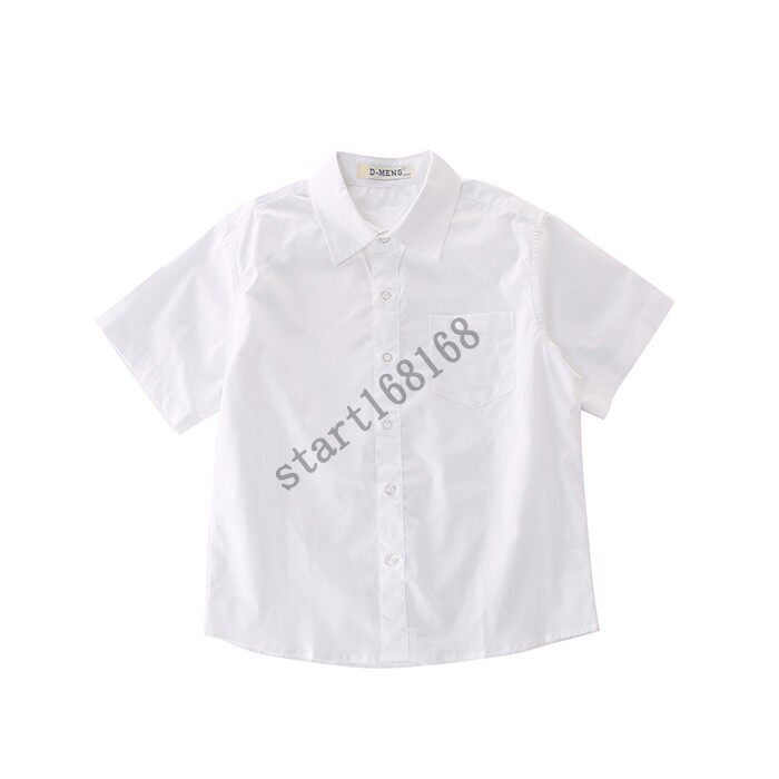 英伦白色男童短袖衬衣中小学校服