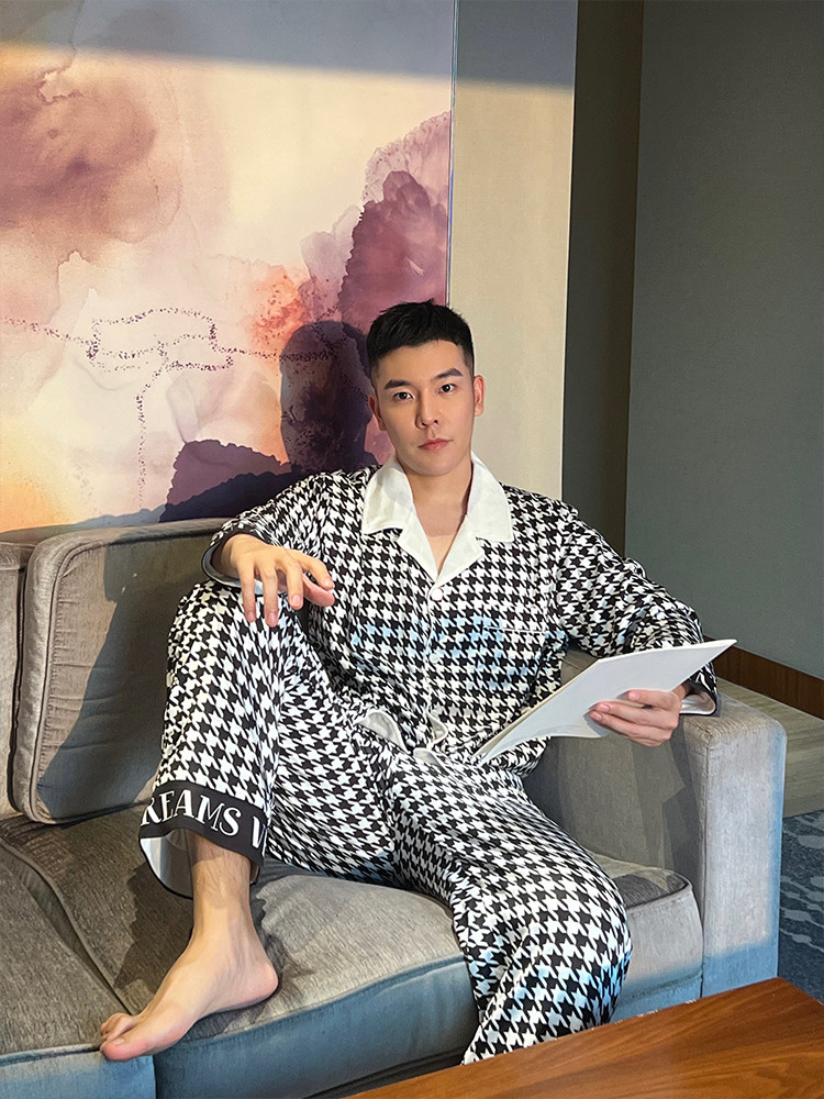 千鸟格睡衣男女冬加绒加厚小众高级感宽松保暖情侣定制睡衣可外穿