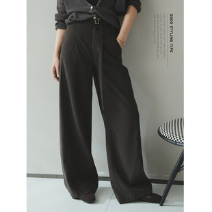 休闲直筒阔腿裤 苹果 莱赛尔设计感配腰带薄款 透气垂顺 生活家