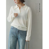 苹果 毛衣上衣 POLO翻领绵羊毛混纺针织衫 生活家 知性文艺