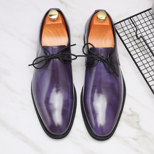 大码紫色棕色男士尖头皮鞋休闲鞋