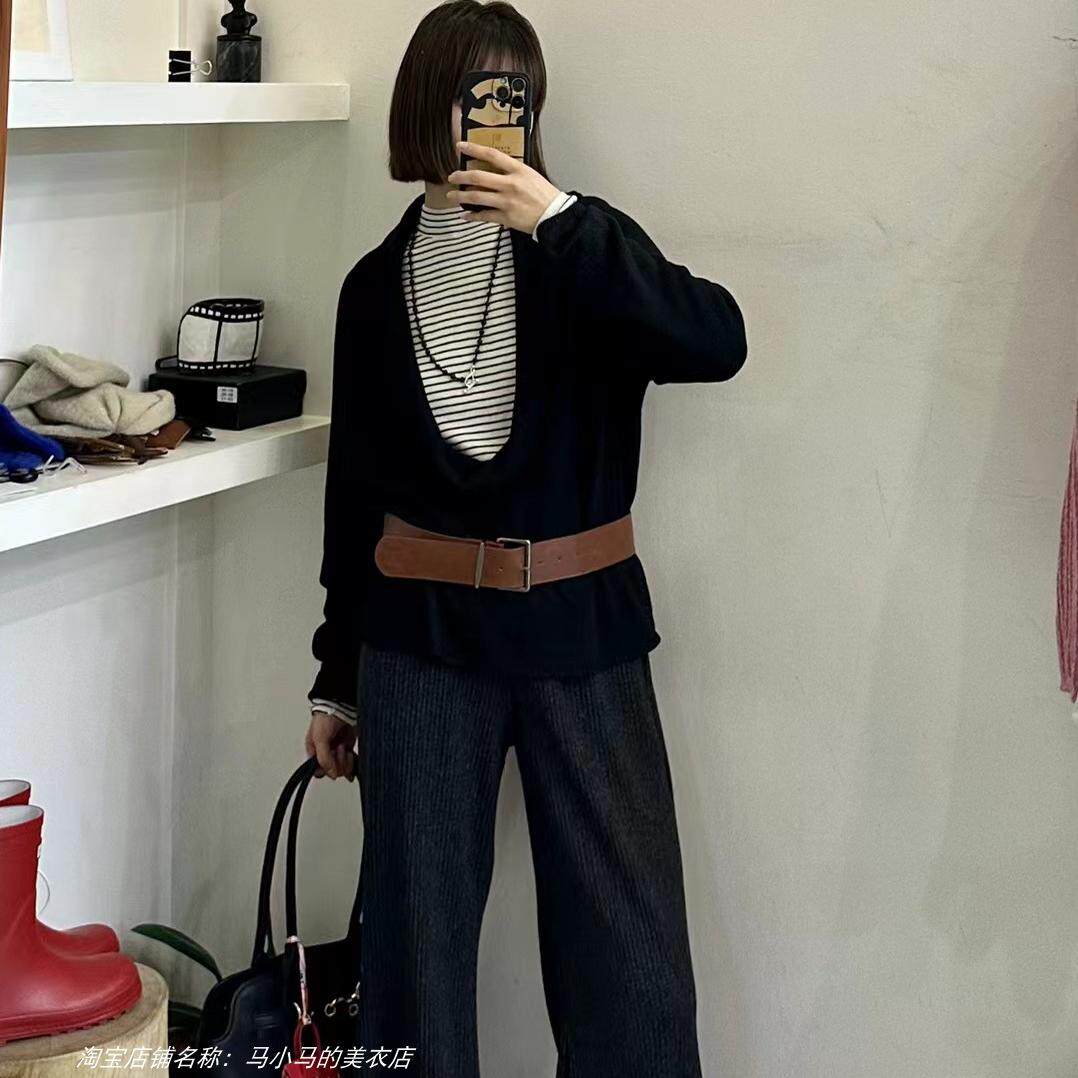 韩版高腰阔腿裤女黑色宽松显瘦百搭休闲慵懒风长裤