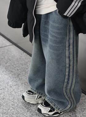 软~男童加绒牛仔裤直筒长裤冬装