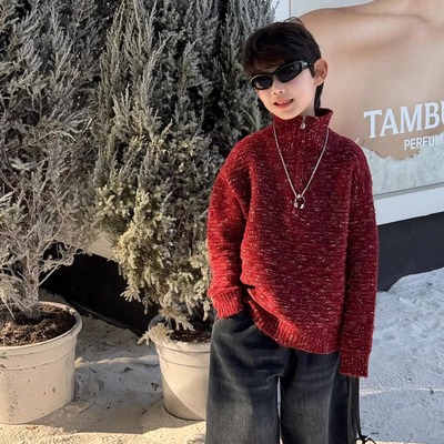 新年红~男女童加厚半拉链毛衣