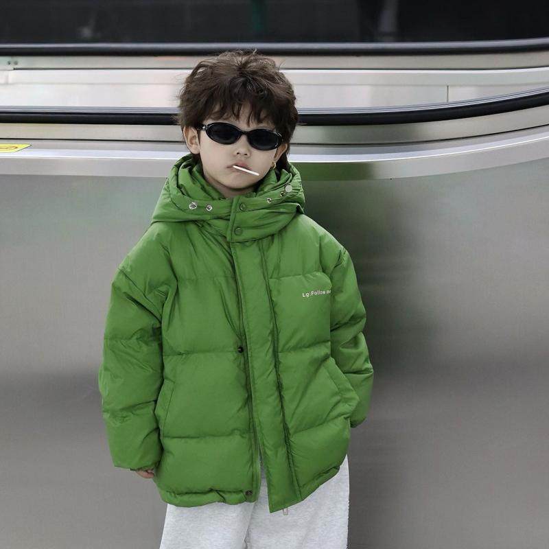 男童绿色连帽羽绒服加厚90白鸭绒