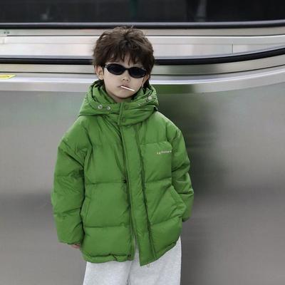 男童绿色连帽羽绒服加厚90白鸭绒