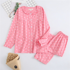 100%纯棉睡衣春夏款女全棉薄款长袖斜纹棉布套装中老年妈妈家居服
