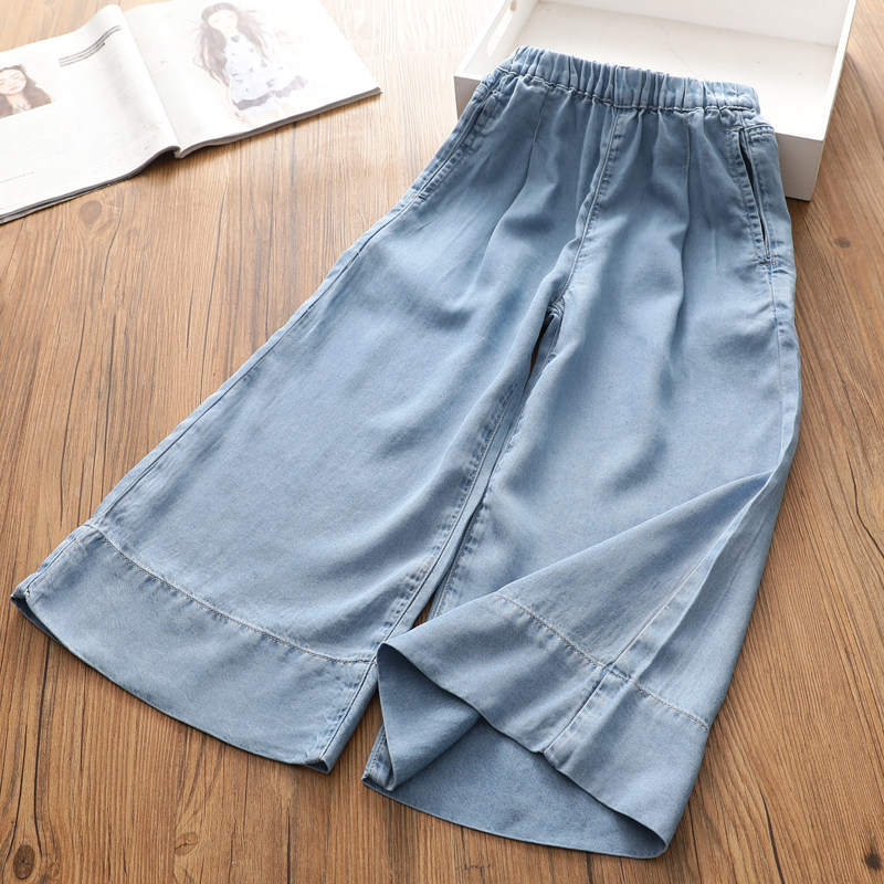 女童夏季莱赛尔休闲牛仔裤韩版洋气百搭休闲牛仔阔腿裤清凉天丝裤