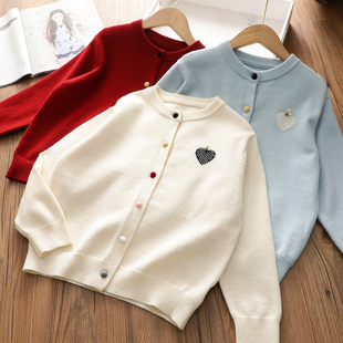 女童春季新款针织衫毛衣开衫 春装中大童简约提花针织外套