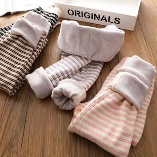 校服神器女童加厚桑蚕丝自发热条纹打底保暖裤儿童卫裤冬季棉裤子