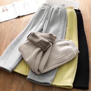 女中大儿童撸猫绒香蕉弯刀裤子冬装新款密密加绒运动卫裤奶奶长裤