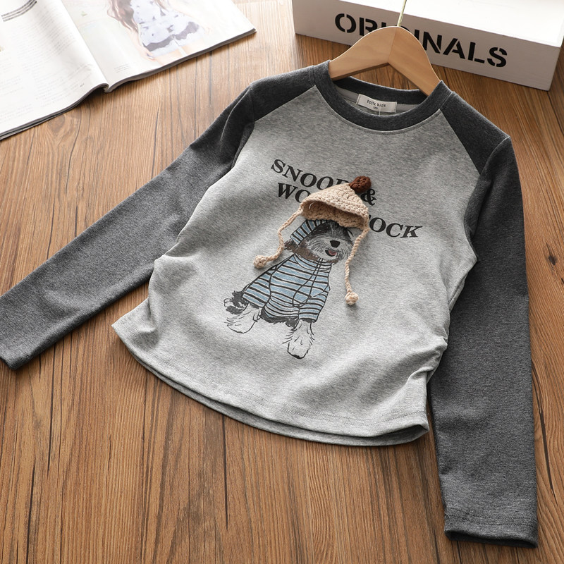 【洋气短款T恤】女童春季新款卡通韩版辣妹插肩袖长袖体恤上衣