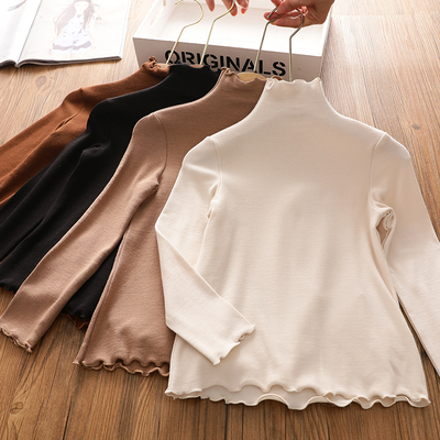 女童中高领韩版长袖纯色打底衫冬