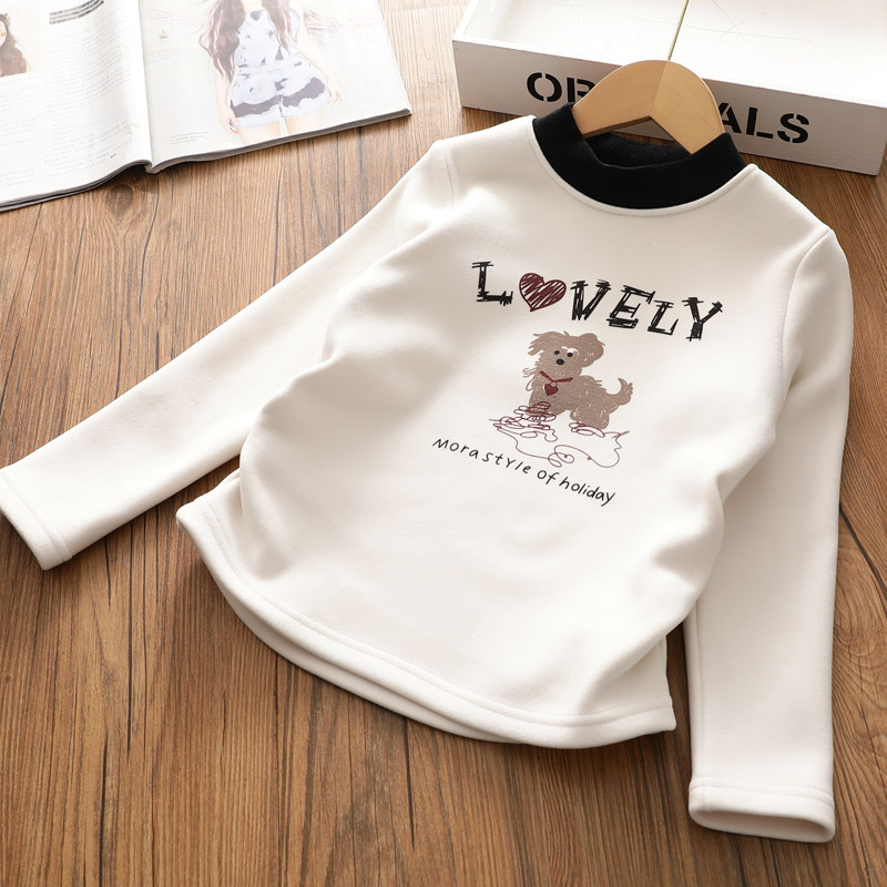 女童加厚加绒打底衫儿童卡通桑蚕丝自发热长袖T恤上衣2025冬季新