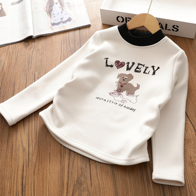 女童加厚加绒打底衫儿童卡通桑蚕丝自发热长袖T恤上衣2025冬季新