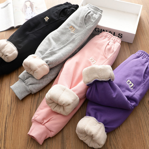 女童羊毛蚕丝发热运动裤过冬棉裤