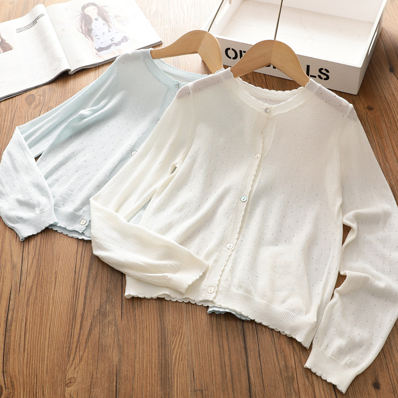 女童夏季新款莱赛尔薄款针织上衣外套冰感透气夏装空调衫防晒服韩