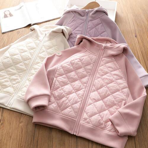 女童冬季加绒连帽外套中大儿童夹棉糯米绒棉衣卫衣校服神器深秋冬
