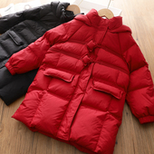 中长款 杜邦三防新年装 女童冬季 羽绒服儿童90白鸭绒连帽保暖厚外套