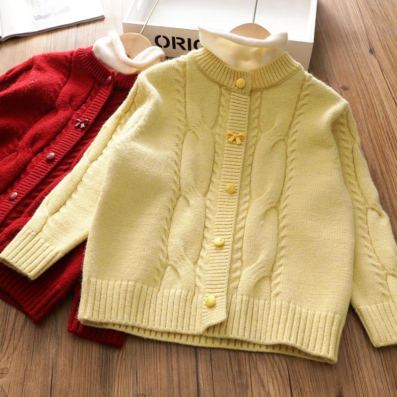 新年装女童洋气假两件针织衫毛衣儿童冬季新款麻灰韩版套头衫上衣