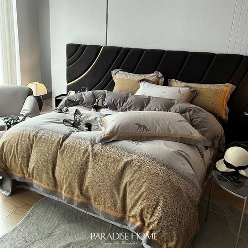 外贸出口 C*K100S加厚海岛棉贡缎双面磨毛秋冬性感豹纹床品四件套