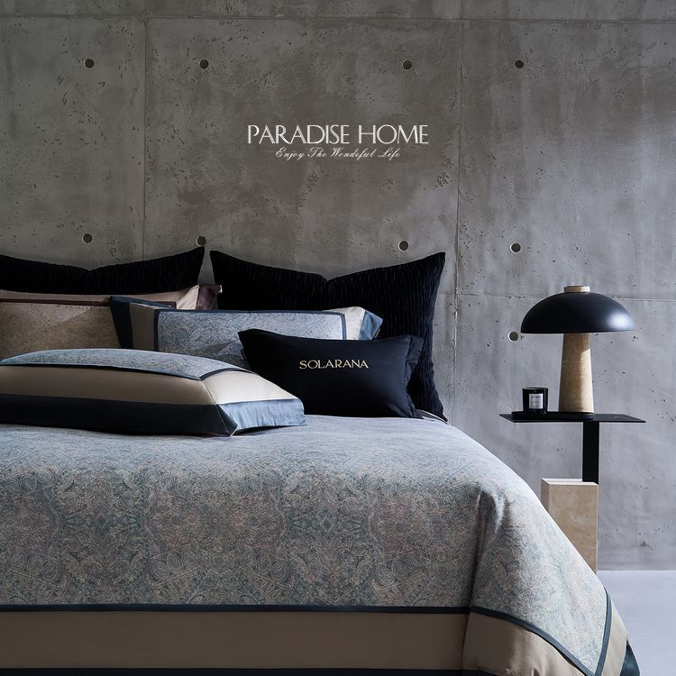 外贸出口美式家居 C*K海岛棉贡缎数码印花高端纯棉拼接床品四件套