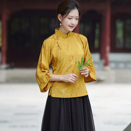 民国风提花春夏倒大袖女茶服上衣