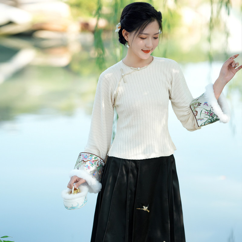丝缕 中式民国风春秋冬季复古百搭无领倒大袖绣花打底针织衫上衣,女装/女士精品,上衣,淘宝优惠券,粉丝福利购,淘宝优惠卷