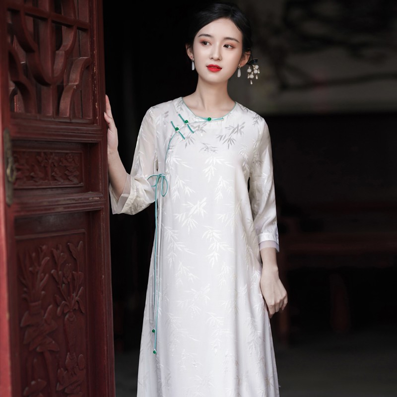 天丝日常改良旗袍连衣裙禅意茶服