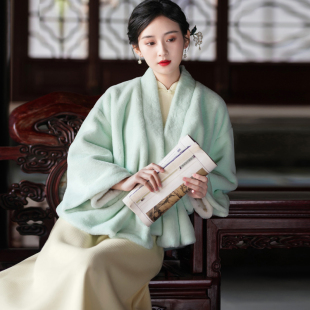 明珠 秋冬新款宽松显瘦复古搭配旗袍款汉服仿皮草貂毛开衫女外套