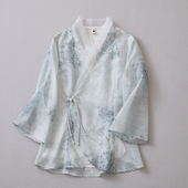 显瘦交领短款 东篱 修身 改良汉服印花上衣女中式 国风禅意外套 夏季
