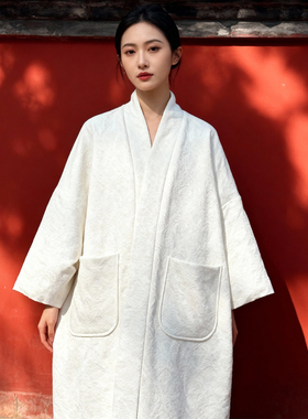 止语 冬季原创复古棉麻印花中式宽松禅意棉衣夹棉保暖汉服棉外套