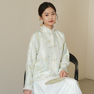 梦竹 新中式国风唐装盘扣夹棉棉服织锦提花棉衣短款小外套