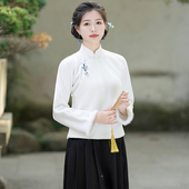 针织棉打底上衣中式 倒大袖 民国风茶服 春秋旗袍马甲内搭短款 云叠