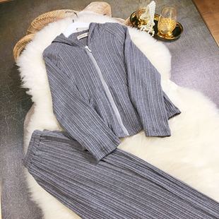 童装女童秋冬新款灰色针织休闲运动阔腿裤套装舒适优雅上衣加裤子